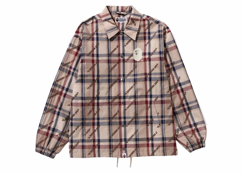 BAPE A Bathing Ape Logo Check Pattern Coach Jacket Beige