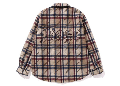 BAPE A Bathing Ape Logo Check Pattern Padded Flannel Shirt Jacket Beige