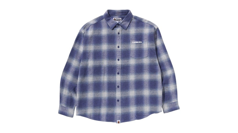 BAPE A Bathing Ape Logo Ombre Check Flannel L/S Shirt Beige