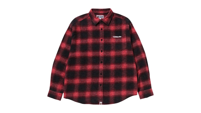 BAPE A Bathing Ape Logo Ombre Check Flannel L/S Shirt Red