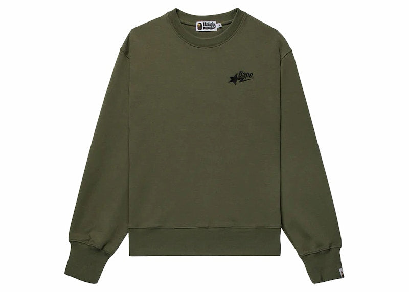 BAPE A Bathing Ape Bape Sta Logo Relaxed Fit Crewneck Olive