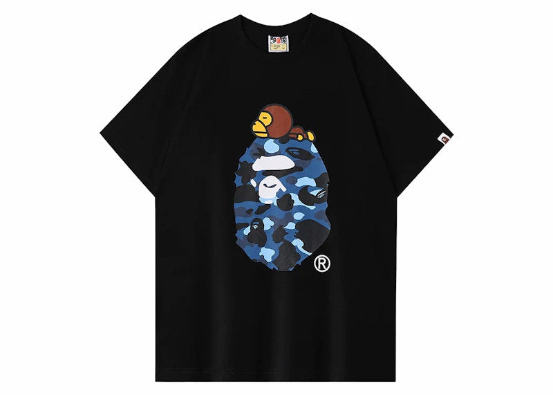 BAPE A Bathing Ape Color Camo Milo On Big Ape Tee Black/Navy