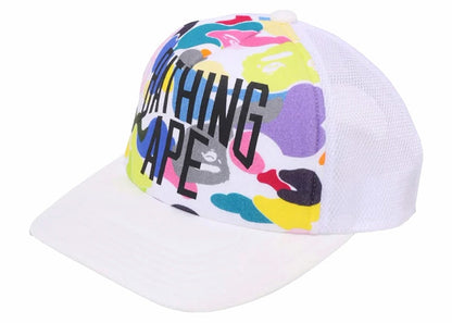 BAPE A Bathing Ape Multi Camo NYC Logo Mesh Cap White