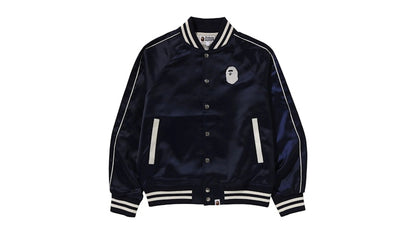 BAPE A Bathing Ape Nylon Varsity Jacket Navy