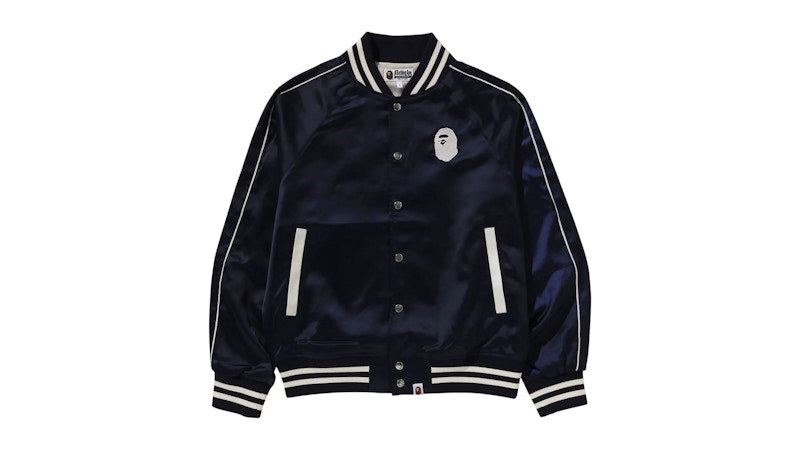 BAPE A Bathing Ape Nylon Varsity Jacket Navy