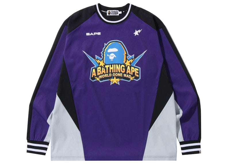 BAPE A Bathing Ape Team Logo Relaxed Fit L/S Tee Purple