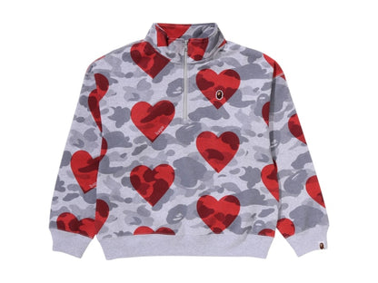 BAPE A Bathing Ape Women I Love Bape Half Zip Sweatshirt Gray