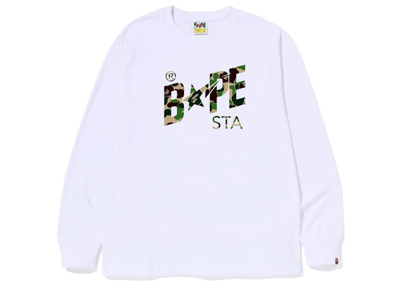 BAPE ABC Camo Bape Sta Logo L/S Tee White Green