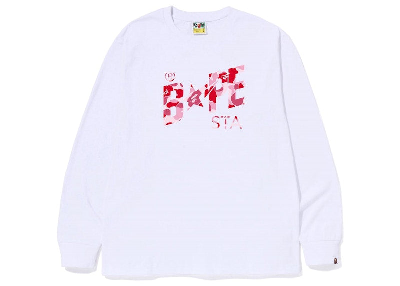 BAPE ABC Camo Bape Sta Logo L/S Tee White Pink