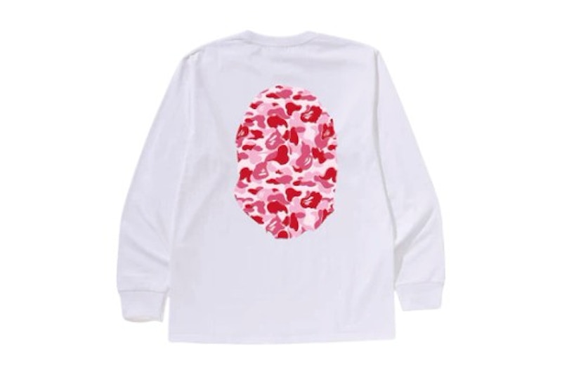 BAPE ABC Camo Big Ape Head L/S Tee White/Pink
