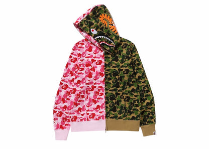 BAPE ABC Camo Crazy Shark Full Zip Hoodie Pink/Green