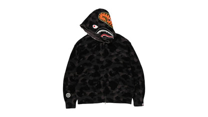 BAPE ABC Camo Crochet Relaxed Fit Shark Full Zip Hoodie Black