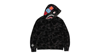 BAPE ABC Camo Crochet Relaxed Fit Shark Full Zip Hoodie Black