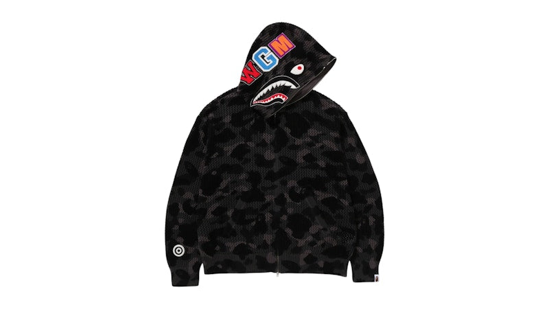BAPE ABC Camo Crochet Relaxed Fit Shark Full Zip Hoodie Black