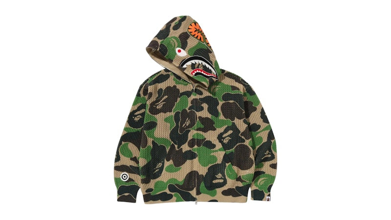 BAPE ABC Camo Crochet Relaxed Fit Shark Full Zip Hoodie Green