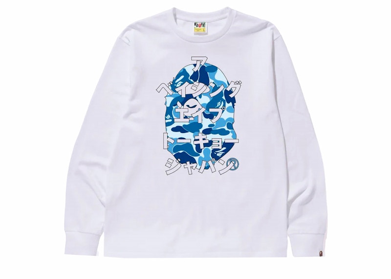 BAPE ABC Camo Japanese Letters L/S Tee White/Blue