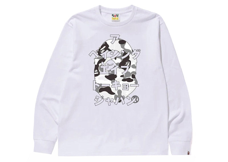 BAPE ABC Camo Japanese Letters Long Sleeve Tee White/Gray