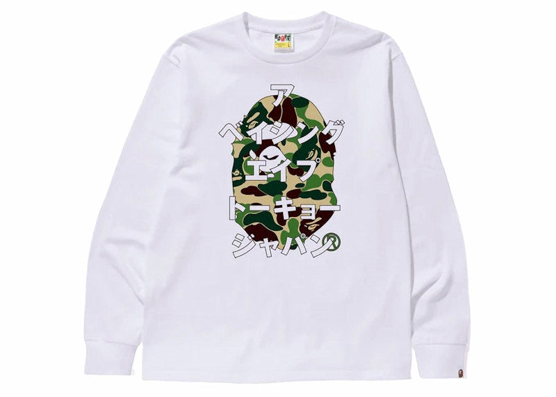 BAPE ABC Camo Japanese Letters Long Sleeve Tee White/Green