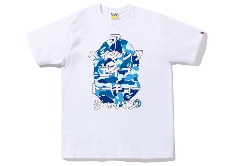 BAPE ABC Camo Japanese Letters Tee White Blue