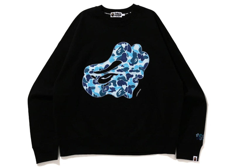 BAPE ABC Camo Patch Loose Fit Crewneck Black Blue