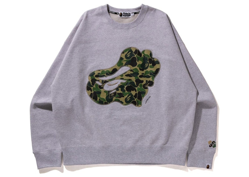 BAPE ABC Camo Patch Loose Fit Crewneck Grey Green
