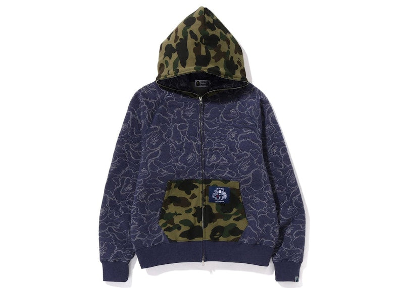 BAPE ABC Camo Relaxed Fit Full Zip Hoodie Navy