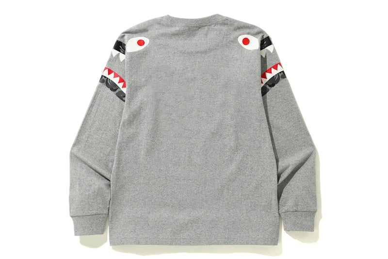 BAPE ABC Camo Shark Shoulder L/S Tee Grey/Black
