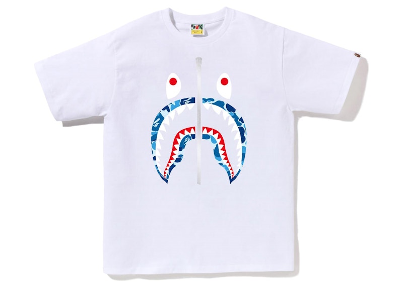 BAPE ABC Camo Shark Silver Zip Tee White/Blue
