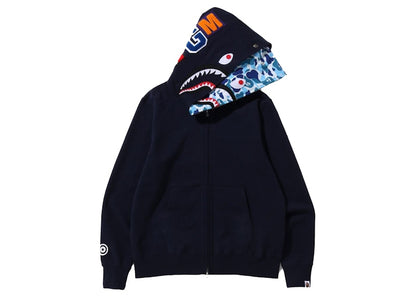 BAPE ABC Camo Shark Wide Fit Full Zip Double Hoodie Navy
