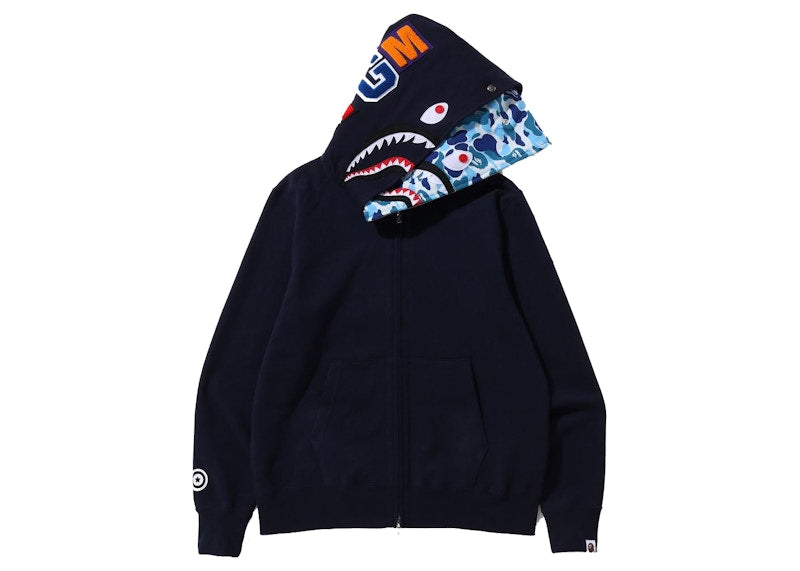 BAPE ABC Camo Shark Wide Fit Full Zip Double Hoodie Navy