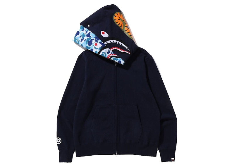 BAPE ABC Camo Shark Wide Fit Full Zip Double Hoodie Navy