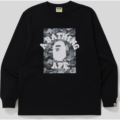BAPE ABC Dot Reflective Camo on College Long Sleeve Tee Black
