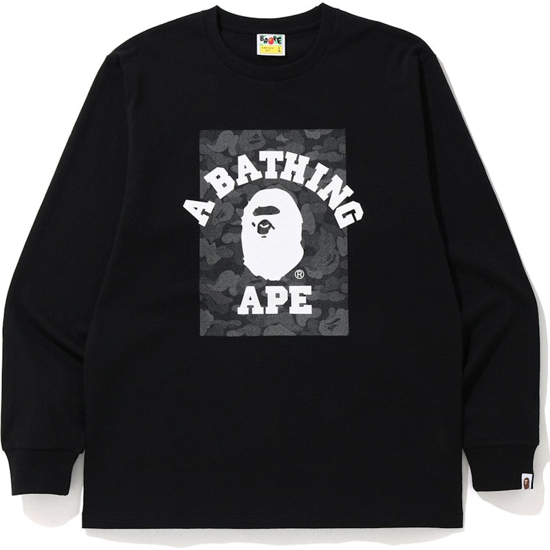 BAPE ABC Dot Reflective Camo on College Long Sleeve Tee Black