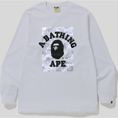 BAPE ABC Dot Reflective Camo on College Long Sleeve Tee White