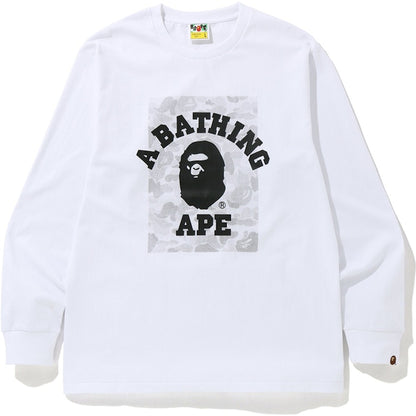 BAPE ABC Dot Reflective Camo on College Long Sleeve Tee White