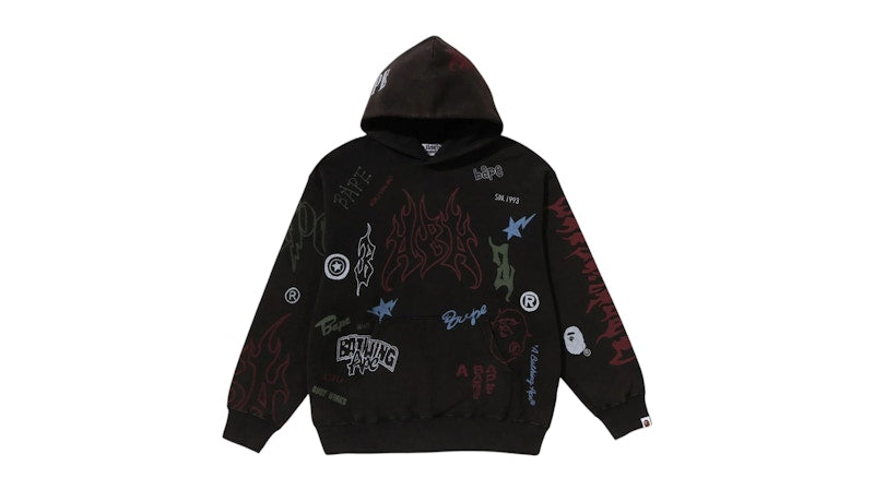 BAPE Allover Print Relaxed Fit Pullover Hoodie Black