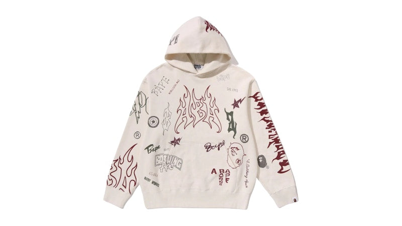 BAPE Allover Print Relaxed Fit Pullover Hoodie Ivory