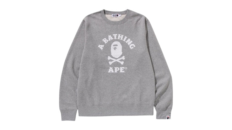 BAPE Ape Crossbone College Crewneck Sweatshirt Gray