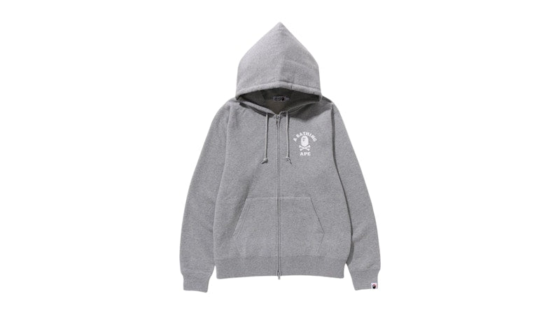 BAPE Ape Crossbone College Zip Hoodie Gray
