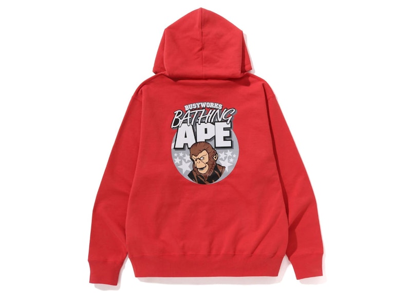 BAPE Ape Graphic Relaxed Fit Pullover Hoodie Red
