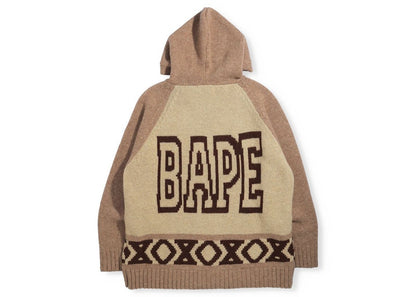 BAPE Ape Head Knit Zip Hoodie Beige