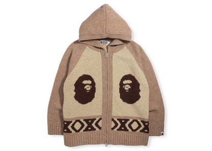 BAPE Ape Head Knit Zip Hoodie Beige