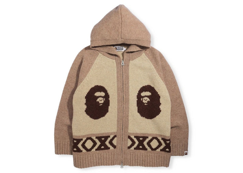 BAPE Ape Head Knit Zip Hoodie Beige