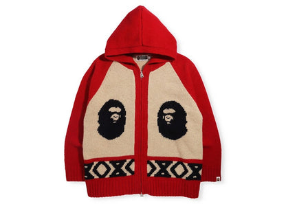 BAPE Ape Head Knit Zip Hoodie Red