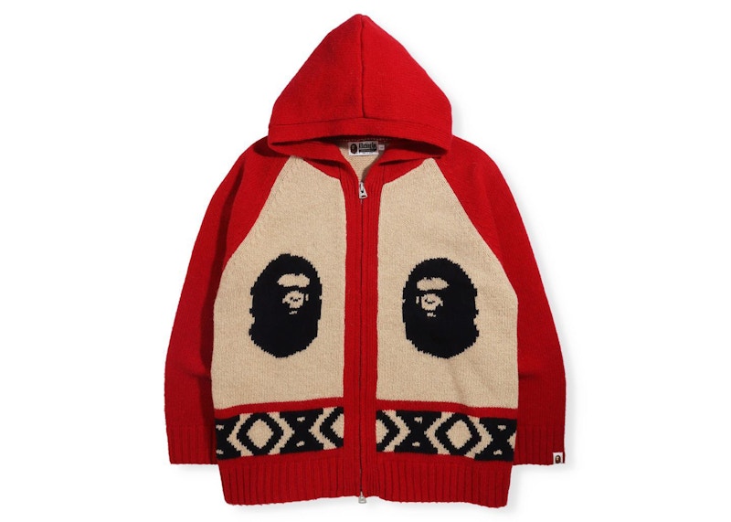 BAPE Ape Head Knit Zip Hoodie Red
