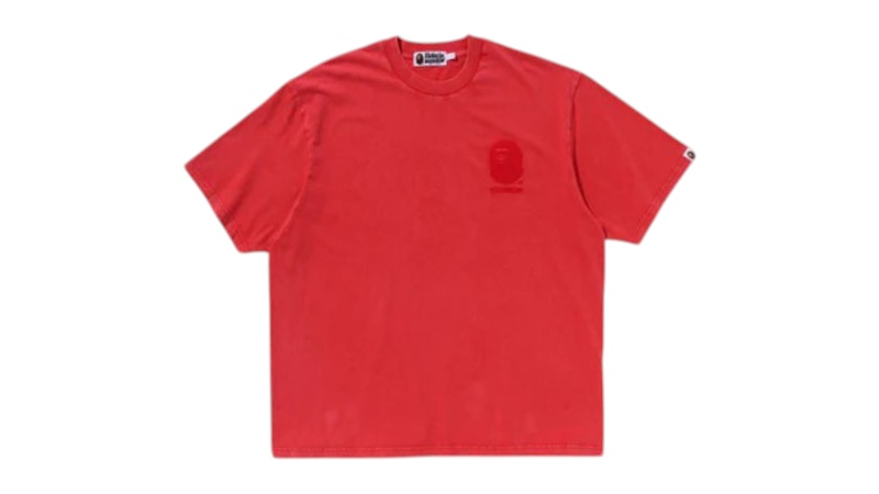 BAPE Ape Head One Point Acid Wash Relaxed Fit Tee Red