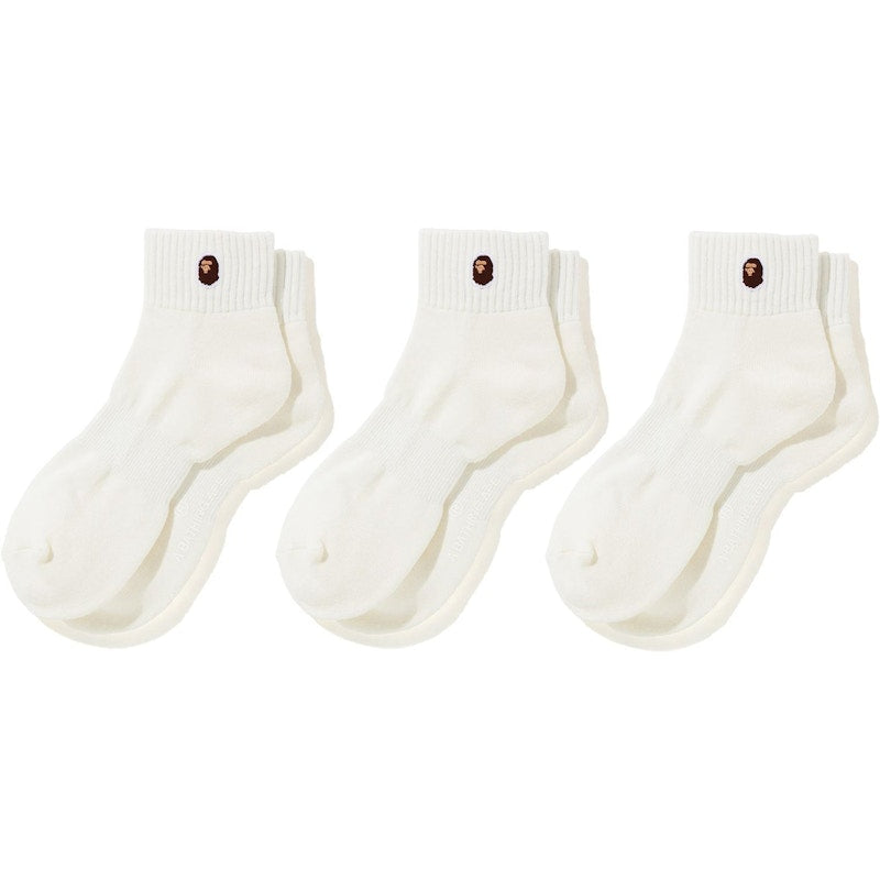 BAPE Ape Head One Point Ankle Socks (3pack) White