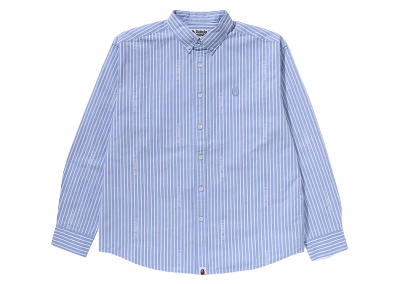 BAPE Ape Head One Point Logo Stripes Shirt Sax