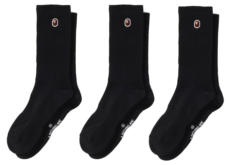 BAPE Ape Head One Point Socks (3 Pack) Black