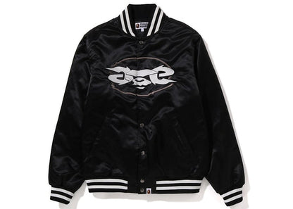 BAPE Ape Relaxed Fit Nylon Varsity Jacket Black